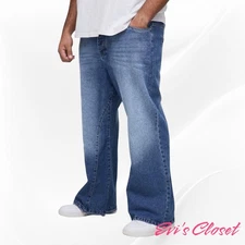 Boohoo Man Wide-Leg Jeans Blue Light Wash Vintage Style S 30