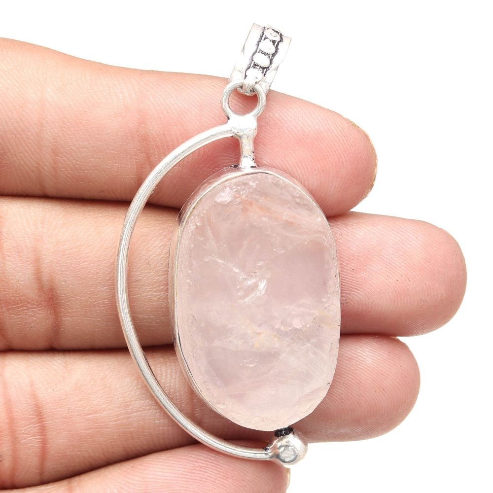 Rose Quartz Drusy Necklace 2.25 Inch Gemstone Jewelry Gift for Her-image