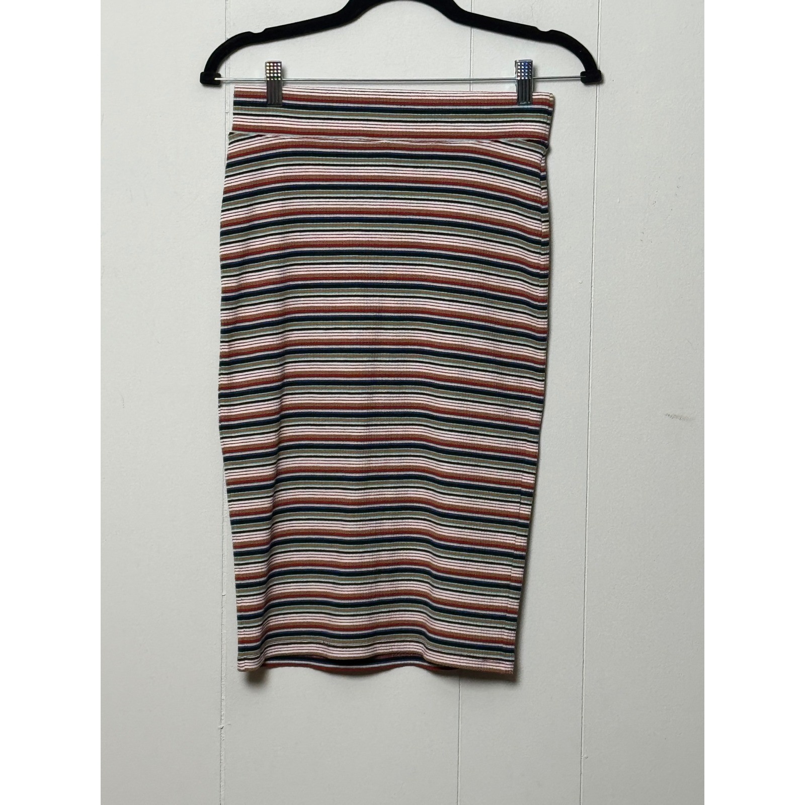 Goldray Women's Striped Ribbed Knit Midi Pencil Skirt Multi-Color Size Small