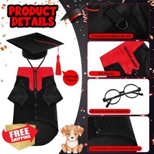 Huhumy 5 Pcs Dog Graduation Costume M Black Red Gown Cap Set