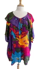 Vintage Gitano Top Size 24W Tropical Floral Sailor Collar Flowy Colorful Boho