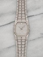 Vintage 1980s Audemars Piguet Bamboo 18K WG Diamond Pave Gadroon Dial 27 mm
