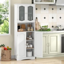 Tempered Glass Door Pantry Cabinet Tall Storage Cabinet-White