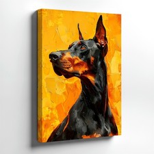 Wall Art Black Tan Doberman Portrait Oil Painting Style Dog Canvas Print Decor