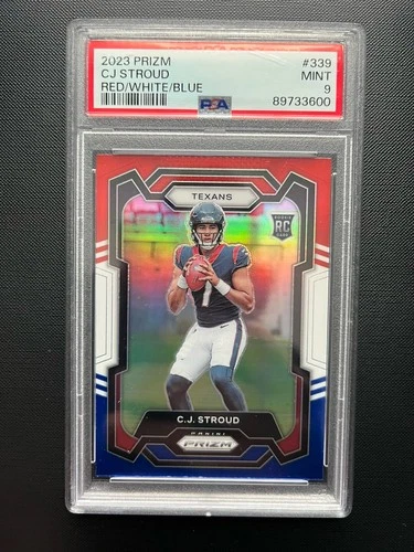 2023 PANINI PRIZM RED/WHITE/BLUE PRIZM #339 CJ STROUD PSA 9 Texans