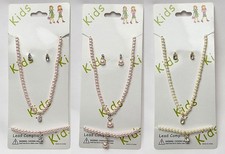 Flower GIrl's Pink Pearl Necklace, Earrings, Bracelet adjustable Fashion Jewelry