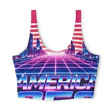 Womens Synthwave America Sports Bra Retro 80s AOP Made in USA