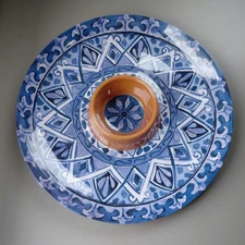 Tommy Bahama Mandala Medallion Tray Serving Melamine Chip Dip Blue NEW Spanish