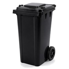 240L Black Wheelie Bin for Household Outdoor Garden Waste with Rubber Wheels