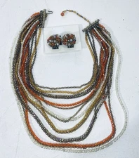 Vintage Alice Caviness 15 Strand Glass Beaded Multi Colored Necklace & Earrings