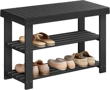 Shoe Rack Bench, 3-Tier Bamboo Shoe Storage Organizer, Entryway Bench, Holds up