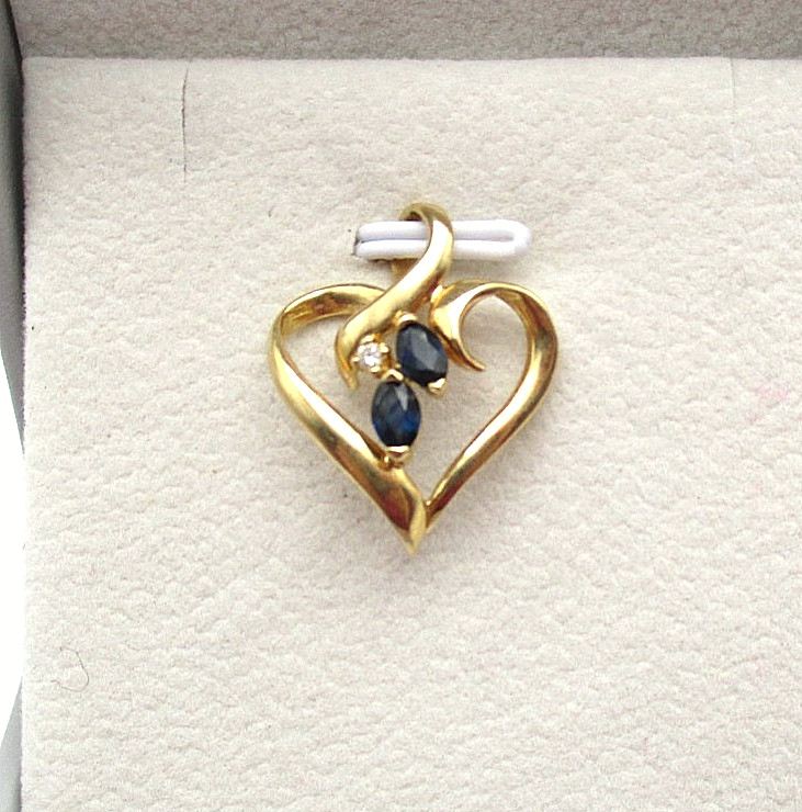 14K Yellow Gold Blue Sapphire Heart Pendant 2.1 Gr [P73]