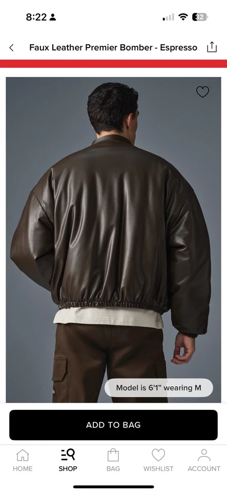 Jaqueta espresso masculina de couro sintético ALO zíper completo tamanho médio (varejo $298) nova com etiquetas - Imagem 4 de 4