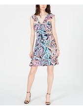 TRINA TRINA TURK Womens Pink Ruffled Cap Sleeve V Neck Short Fit + Flare Dress 8