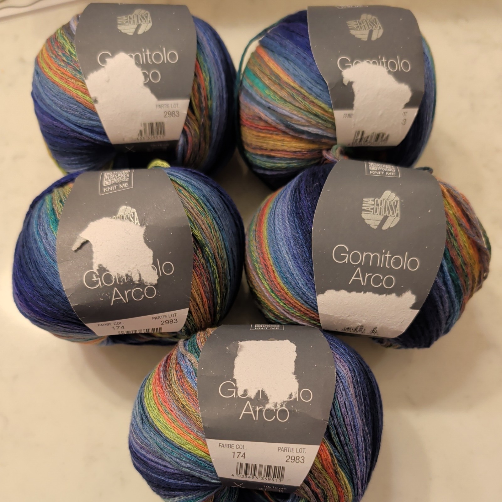 5 Italian Gomitolo Arco Lana Grossa  Blues Cotton Blend Marbled Yarn! 5 Skeins - second product detail image