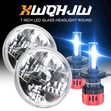 Pair 7 Inch LED GLASS Round Headlights H4, ORIGINAL CLASSIC Look Conversion