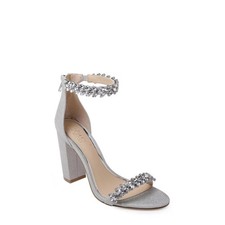 Womens Jewel Badgley Mischka Mayra Block Heel Evening Sandals Silver Glitter