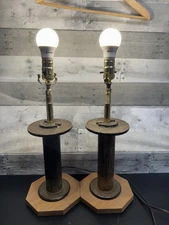 Vintage Wooden Pendleton Spool Lamps Set Of 2, Works!! One Of A Kind!
