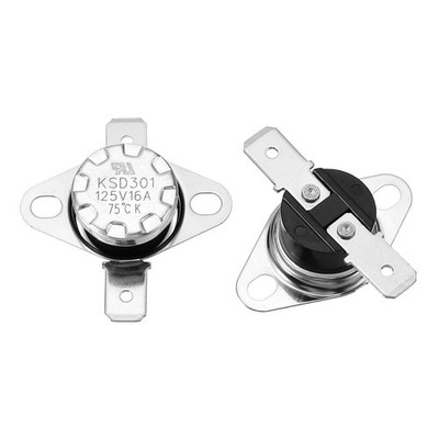 2Pcs KSD301 Thermostat 75°C/167°F 16A Normally Open N.O Switch, Bakelite