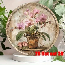 1pc Vintage Floral Metal Wall Decor - Floral plate W/Pink Orchids,Farmhouse Deco