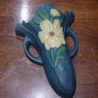 Roseville 1936-1938  White Peony Blue Wall Pocket Handles 8"