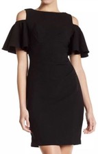ELIZA J COLD SHOULDER RUFFAL SLEEVE BLACK SHEATH DRESS sz 4