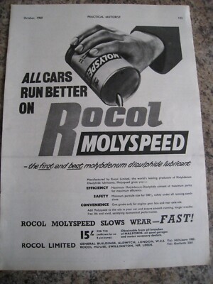 ROCOL MOLYSPEED SCHMIERSTOFF LÄUFT BESSER AUF 1960 WERBUNG CA A4 GRÖSSE FEILE V