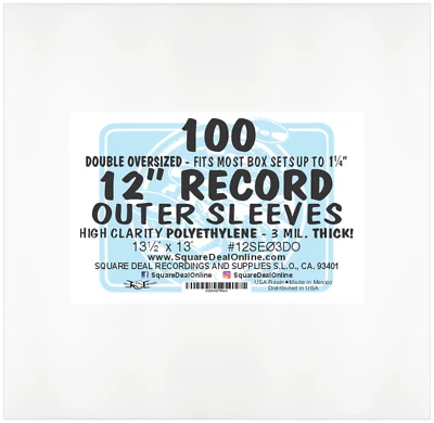 SQUARE DEAL RECORDINGS & SUPPLIES 100x 12" LP Vinyl Record DOUBLE OVERSIZE Large Outer Sleeves Fits Most Box Sets