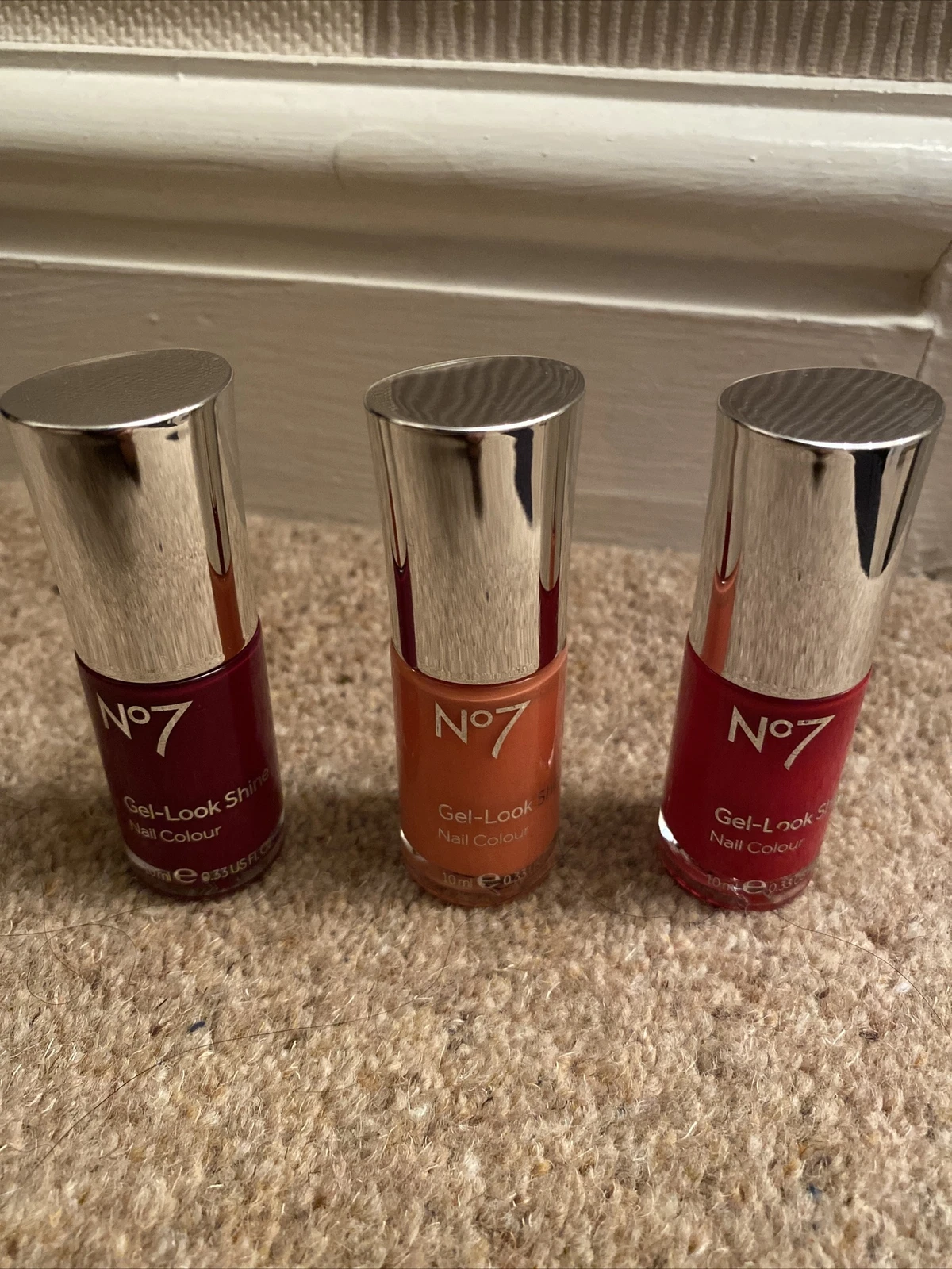 No7 Pillarbox /Orange Spice / Deep Wine Gel Look Shine Nail Varnish 3 x 10ml NEW