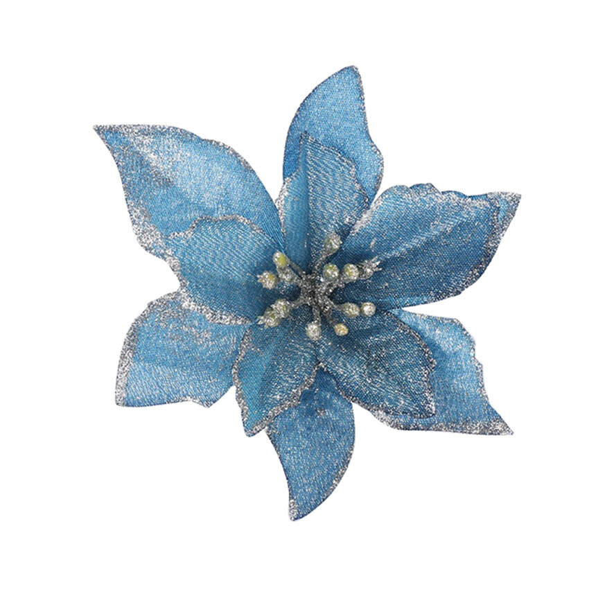 Artificial Fake Flowers Christmas Tree Decoration Poinsettia Glitter