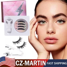 Reusable Natural Magnetic Eyelashes with Applicator No Glue Needed Lashes Kit US