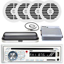 Marine Pyle Bluetooth Radio,400W Amp,Antenna, Cover, 5.25" Speakers PLMR57W