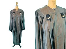 Vintage 1930s Graduation Gown Continental Collegiate Charcoal Gray Acetate