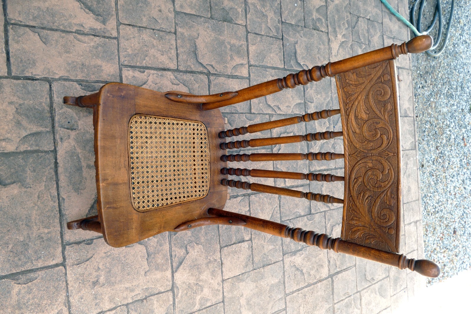 Antique Victorian Pressed Back Carved Oak Wood Cane Rocking Chair eBay