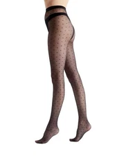 Women's Heart Pattern Tights Romantic Sheer Design Black One Size
