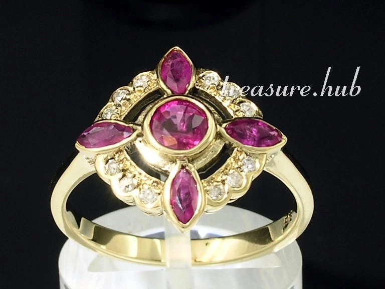 C458 Elegant Genuine 9ct Yellow Gold NATURAL Ruby & Diamond Windmill Ring size P - Image 4 of 4