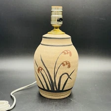 Stoneware Studio Art Pottery Table Lamp Signed 10.5" Beige Cottage Country Vtg