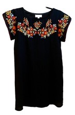 THML Embroidered Floral Shift Black Dress, Womens Size M, Lined, Rayon