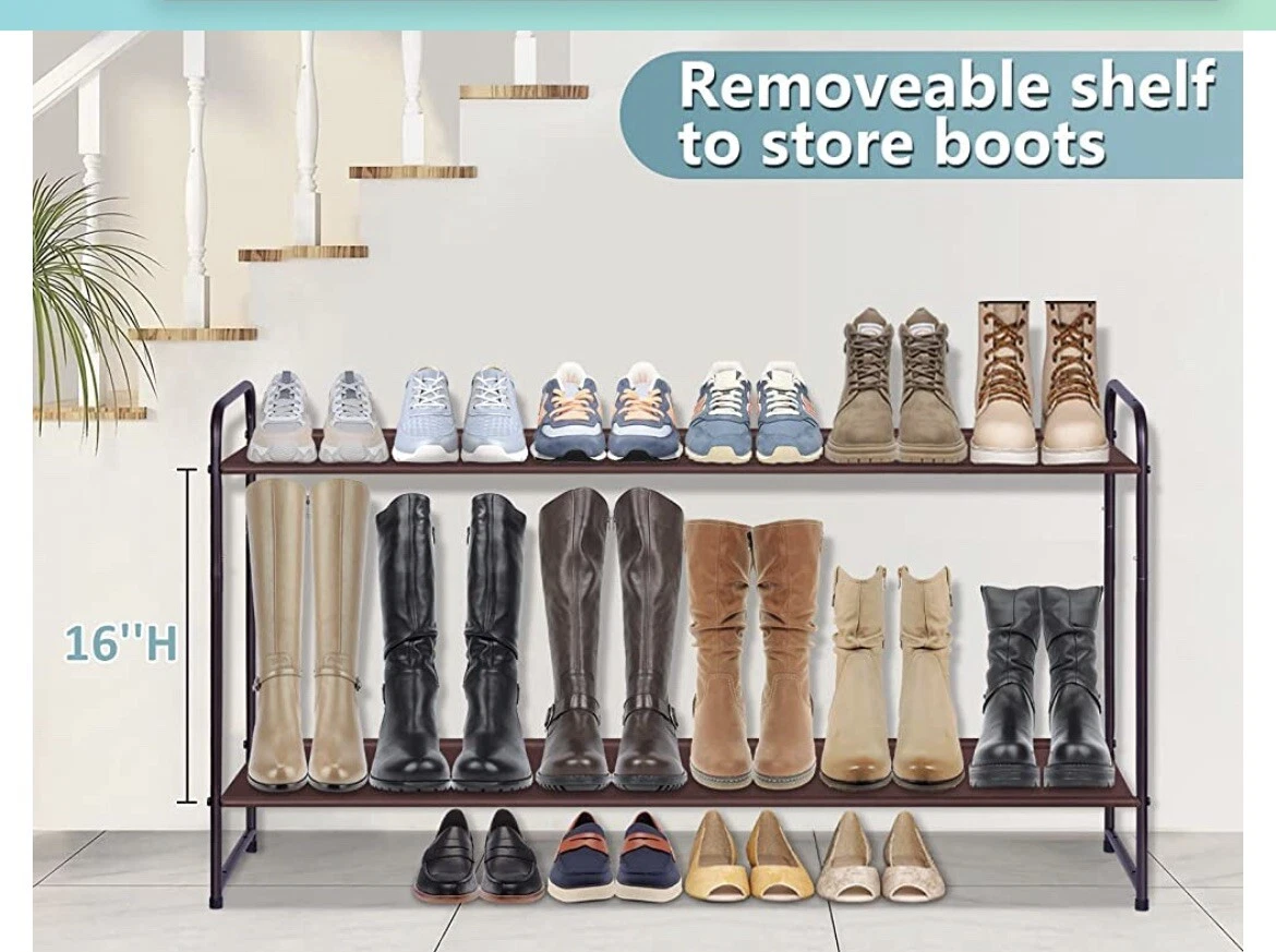 3-Tier Long Shoe Rack for Closet Stackable Wide Shoe Shelf