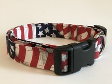 AMERICAN FLAG PATRIOTIC ADJUSTABLE DOG COLLAR hand crafted YOU CHOOSE SIZE 