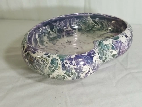 VINTAGE McCOY POTTERY CASCADE LINE CENTERPIECE BOWL CANDLE HOLDER WATERCOLOR MCM