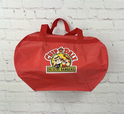 Chip  N Dale Rescue Rangers 14  Red Vinyl Zipper Duffle Bag Vintage New 90s