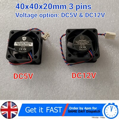 1 Stück DC Brushless Lüfter 5V/12V 0,15A 4020 40x40x20mm 3 Pin CPU Computer UK