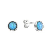 Ohrstecker Aus 925/- Sterling Silber Rhodiniert Mit Synth. Opal Blau Neu F