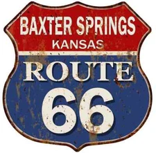 BAXTER SPRINGS, KANSAS Route 66 Shield Metal Sign Man Cave Garage 211110013073