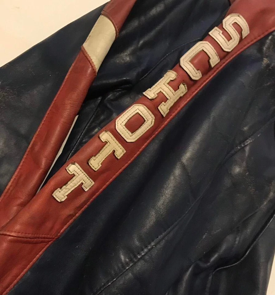 Schott USA Logo Line Riders Jacket Blouson Men Size 36 Navy Blue Red Vintage - Image 4 of 4