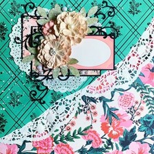 Handmade Pink  Green Vintage Cottage Collage 12x12 Premade Scrapbook Layout