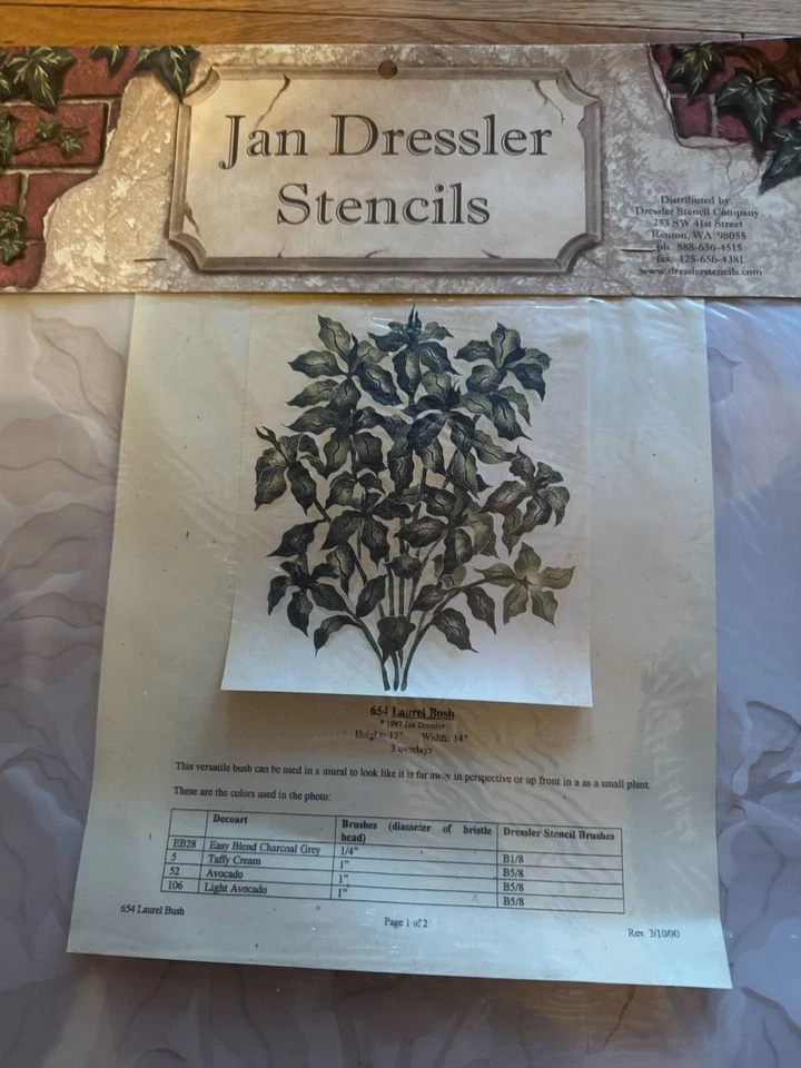 Plantilla de pared vintage Jan Dressler planta de arbusto de laurel 17"x14" NUEVA SELLADA Foto 2 de 4