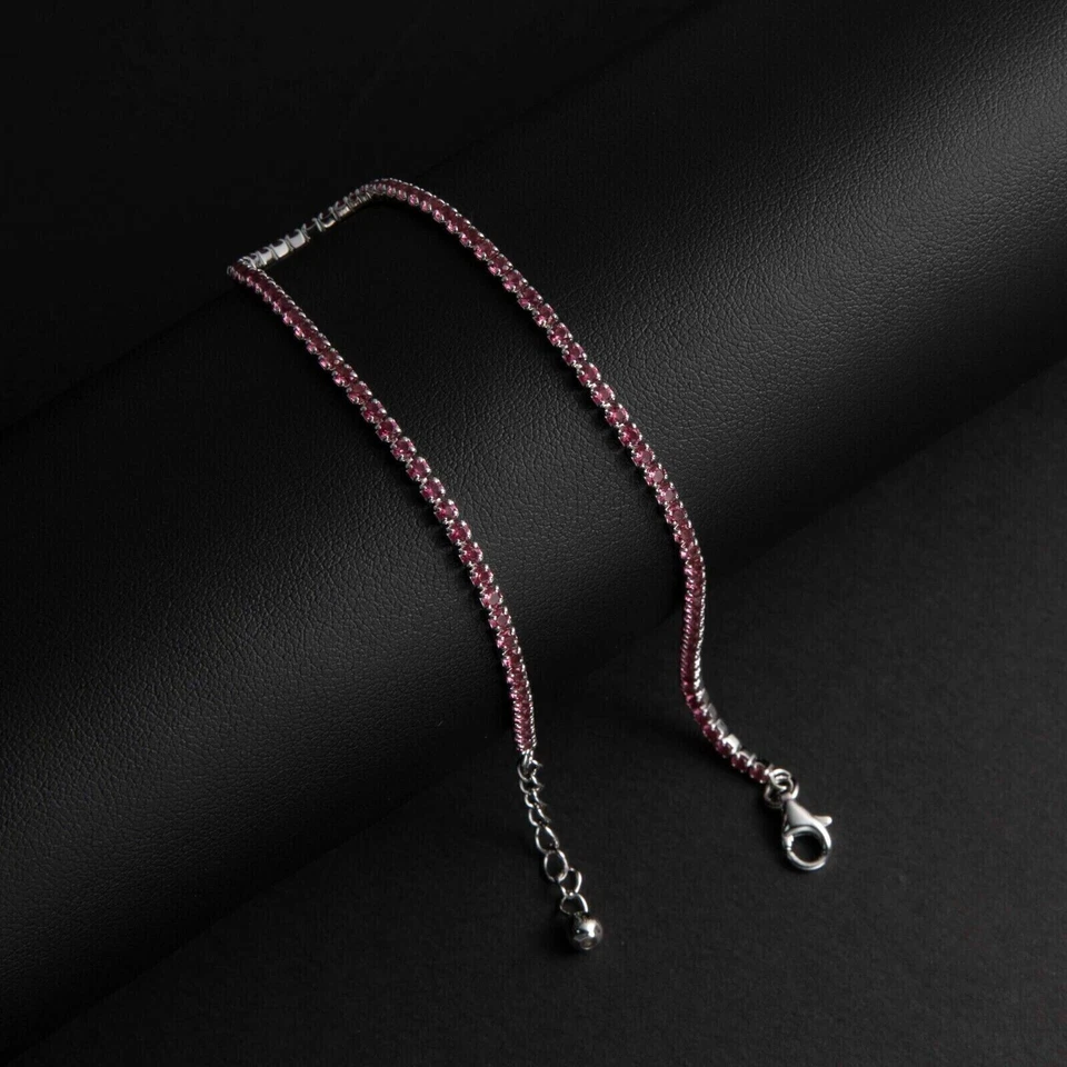 2.50Ct Round Cut Red Ruby Womens Lab-Created 9.5 in Anklet 14K White Gold Plated - Image 3 of 4