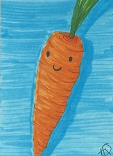 ACEO Original Mixed Media Happy Carrot 2.5x3.5 ART CARD